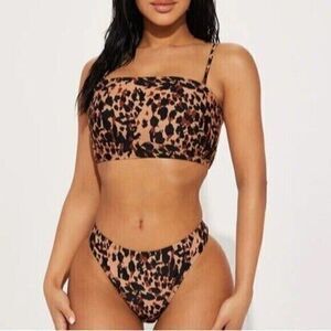 Cabana‎ Del Sol Animal Print Brown 2 Piece Bikini Size Small